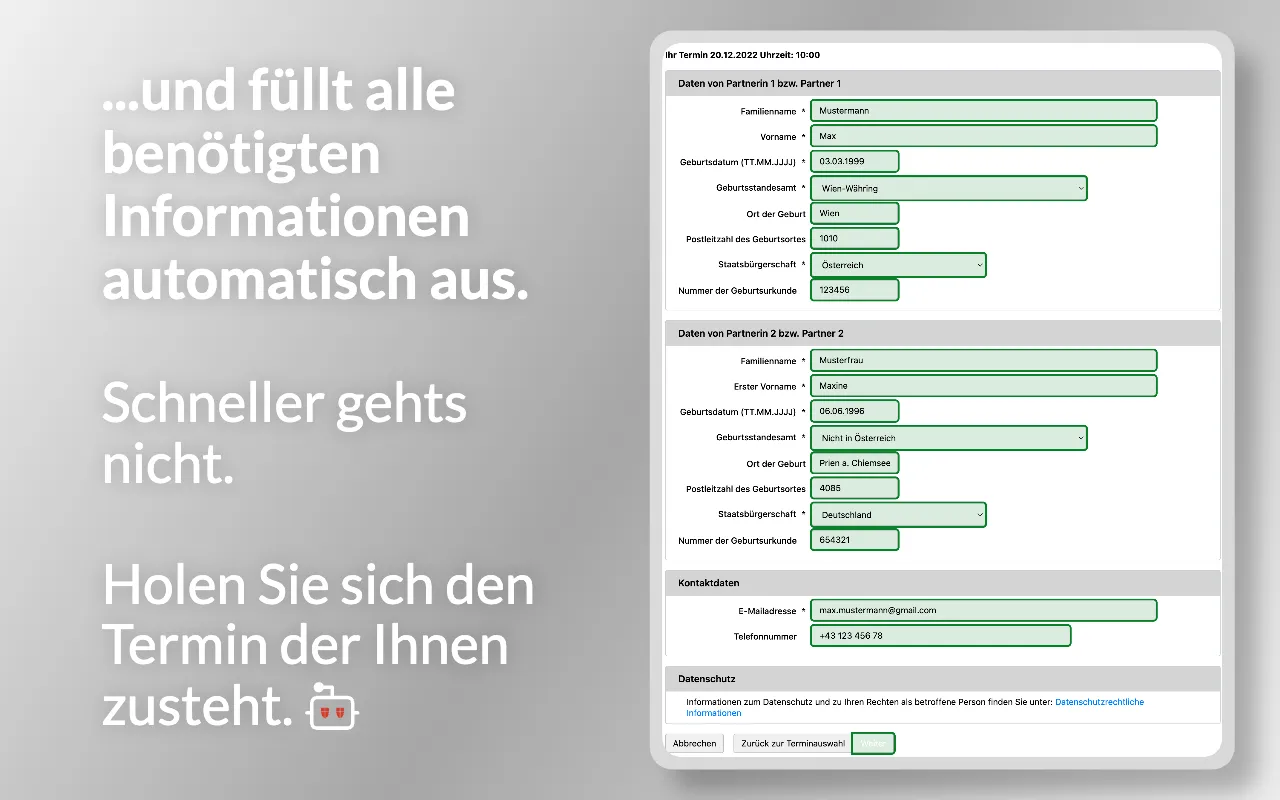 Platzhalter für Screenshot der automatisch ausgefüllten Seite